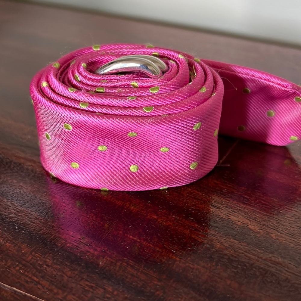 JCREW silk tie belt. Excellent condition. Hot pink with lime green polka dot.